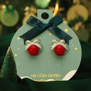 14K Gold Dipped Red Bow Earrings